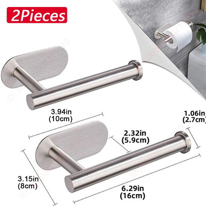 Modern Stainless Steel Adhesive Toilet Paper Holder & Wall Mounted Paper Towel Rack