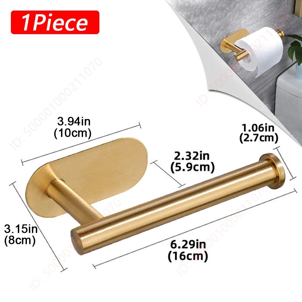 Modern Stainless Steel Adhesive Toilet Paper Holder & Wall Mounted Paper Towel Rack
