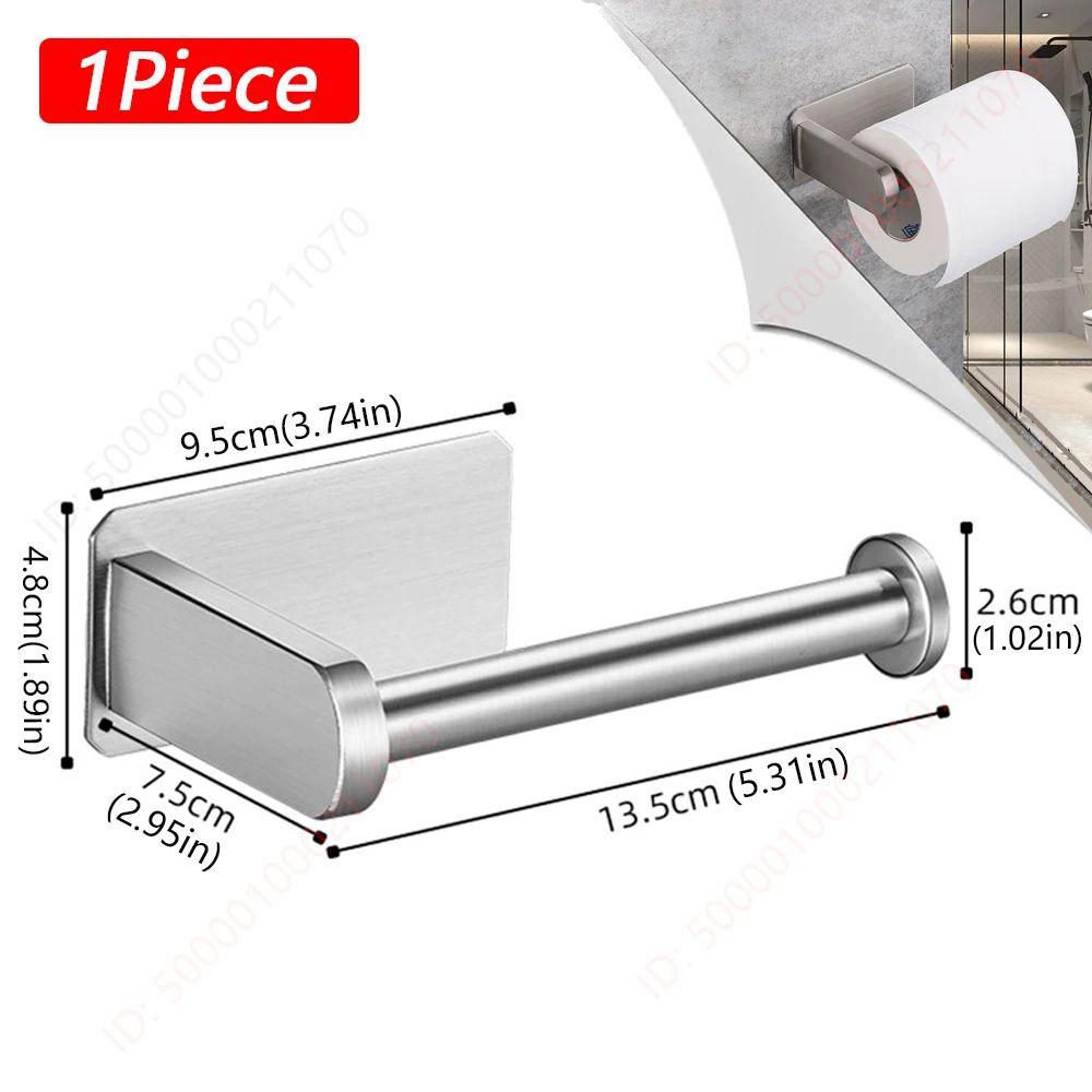 Modern Stainless Steel Adhesive Toilet Paper Holder & Wall Mounted Paper Towel Rack