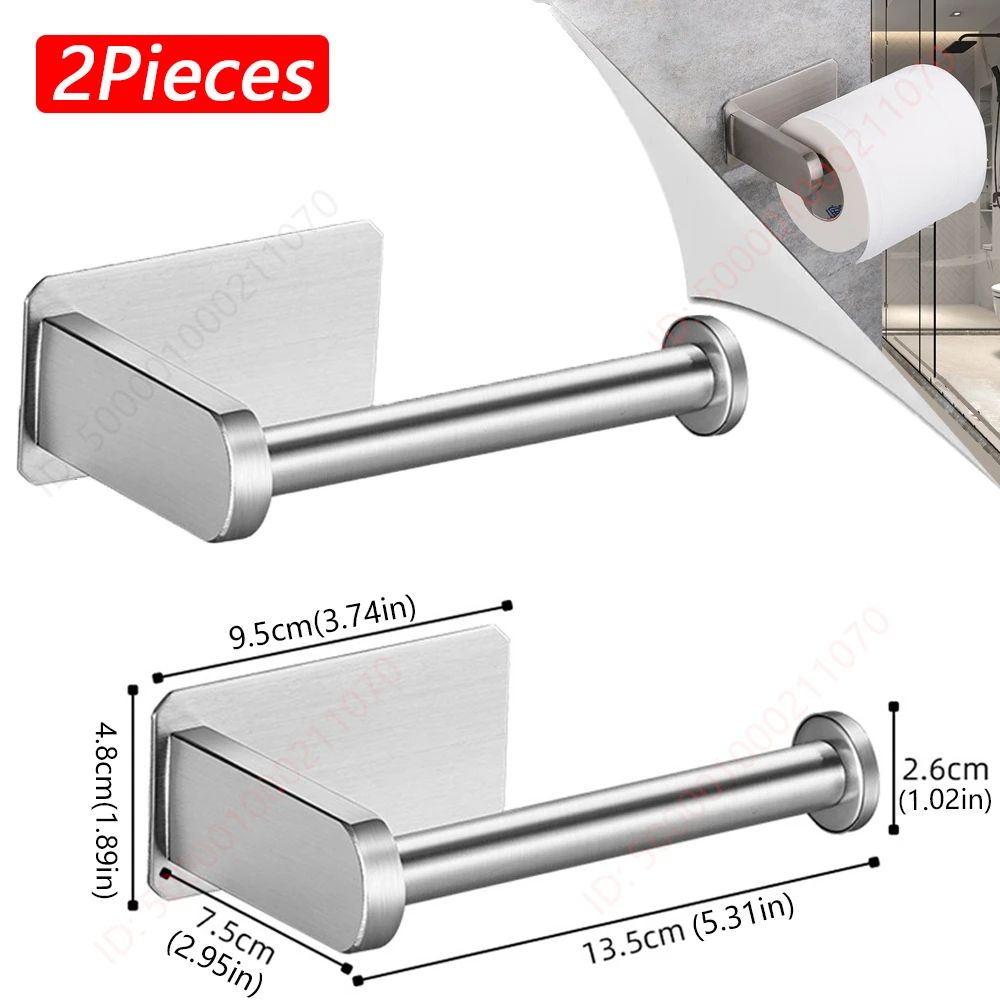 Modern Stainless Steel Adhesive Toilet Paper Holder & Wall Mounted Paper Towel Rack