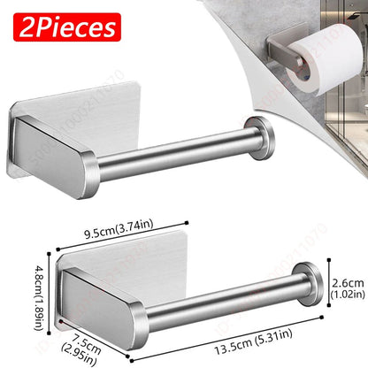 Modern Stainless Steel Adhesive Toilet Paper Holder & Wall Mounted Paper Towel Rack
