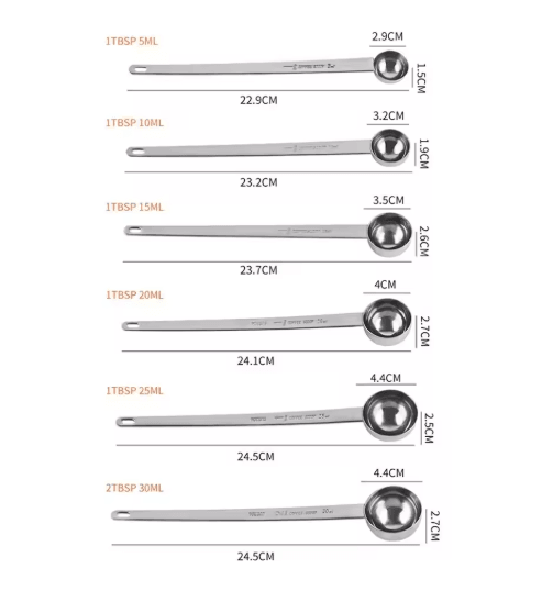 Stainless Steel Measuring Spoon Set with Long Handle for Coffee & Bakin