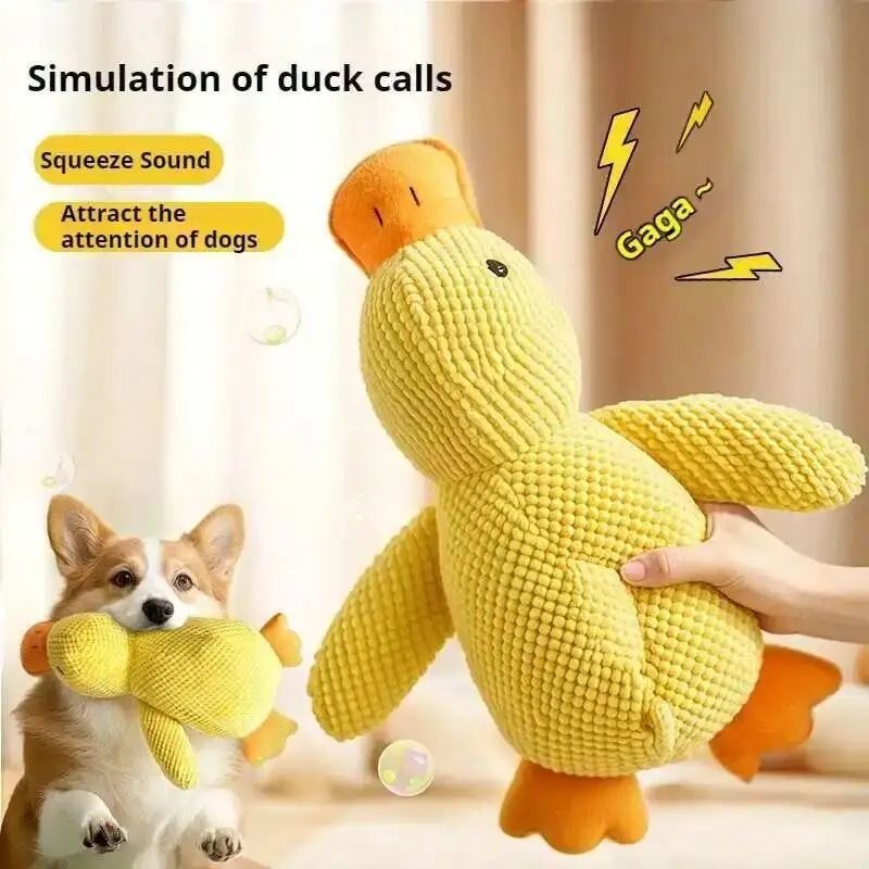 SnuggleDuck Plush Dog Chew Toy Calming Squeaky Companion