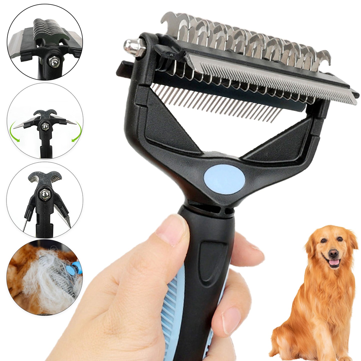 FurEase 3 In 1 Pet Deshedding Brush and Knot Remover Comb