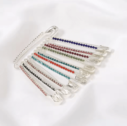 Gold Rhinestone Safety Pin Brooch Clips for Sweaters Shawls & Hats