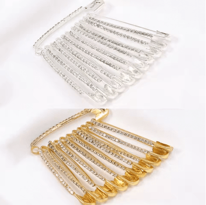 Gold Rhinestone Safety Pin Brooch Clips for Sweaters Shawls & Hats