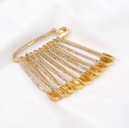 Gold Rhinestone Safety Pin Brooch Clips for Sweaters Shawls & Hats
