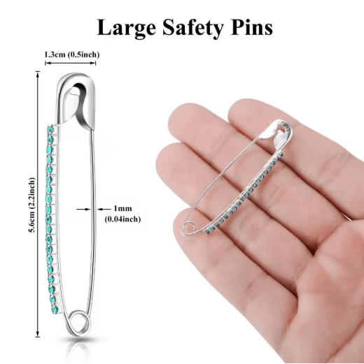 Gold Rhinestone Safety Pin Brooch Clips for Sweaters Shawls & Hats