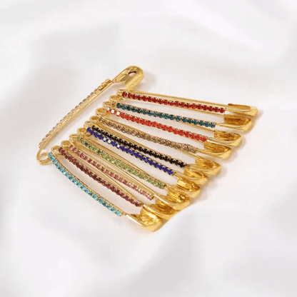Gold Rhinestone Safety Pin Brooch Clips for Sweaters Shawls & Hats
