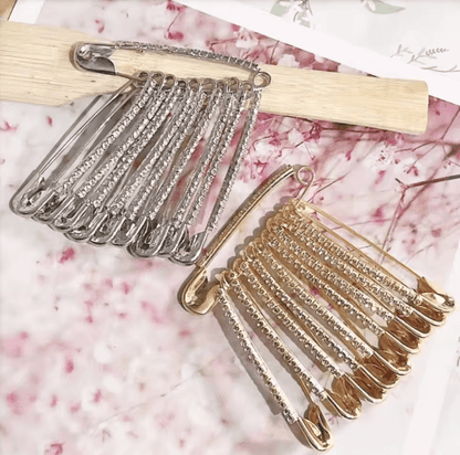 Gold Rhinestone Safety Pin Brooch Clips for Sweaters Shawls & Hats