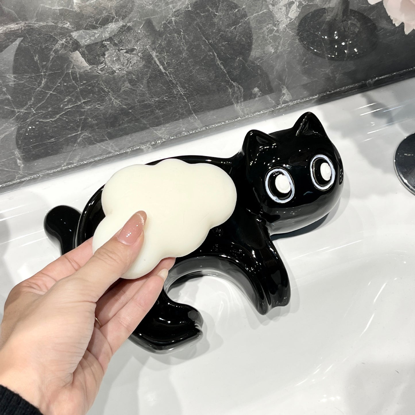 CatFlow Ceramic Soap Holder Dish for Bathroom Sink & Shower