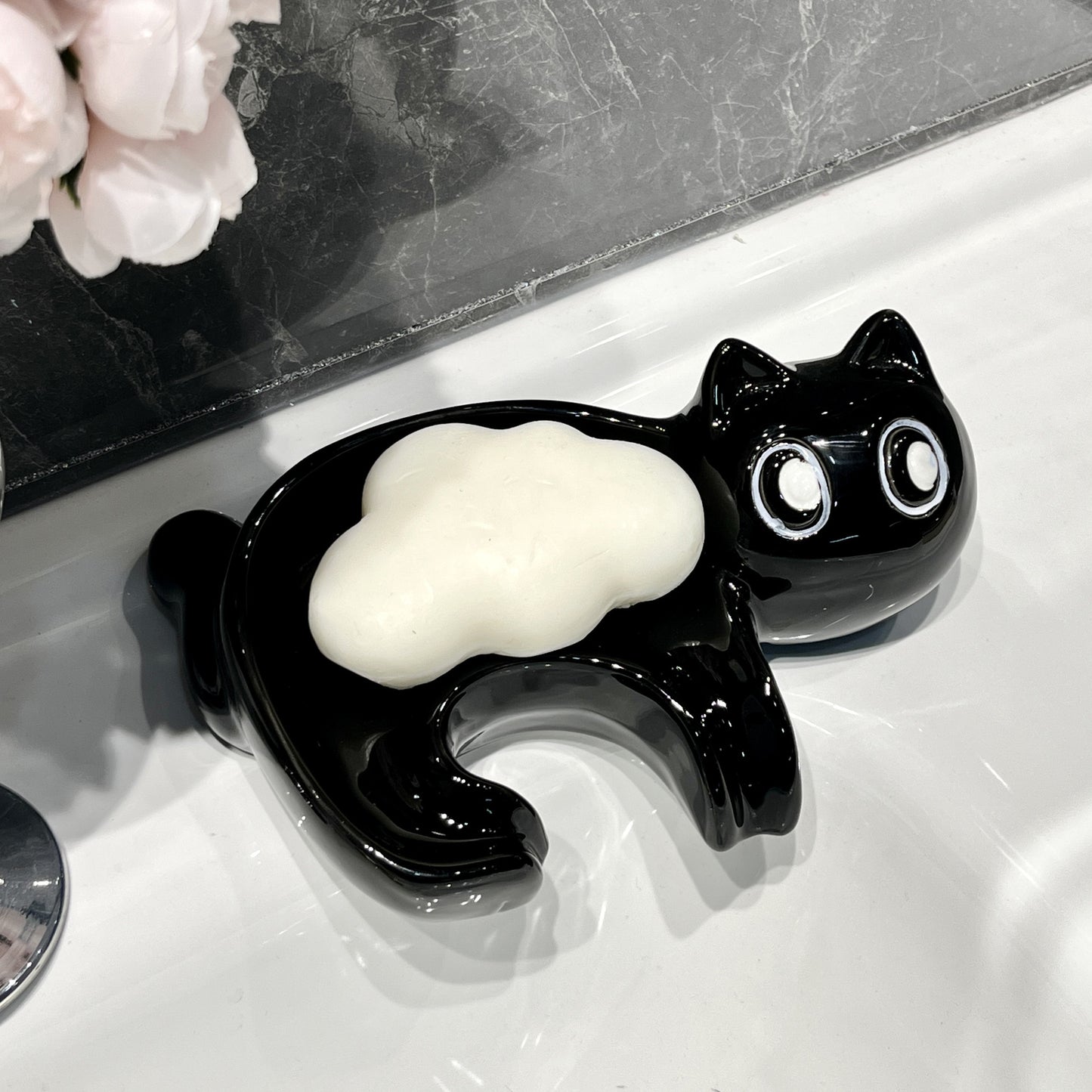 CatFlow Ceramic Soap Holder Dish for Bathroom Sink & Shower