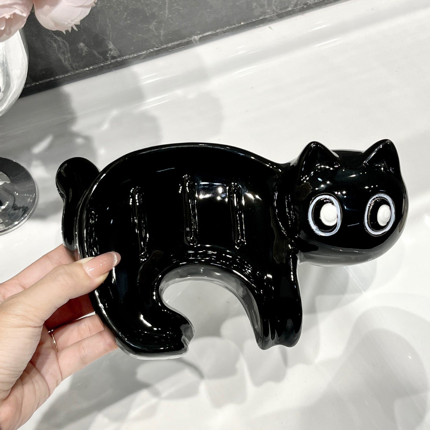 CatFlow Ceramic Soap Holder Dish for Bathroom Sink & Shower