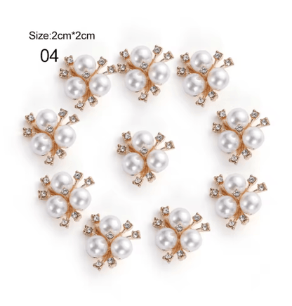 Flower Rhinestone Pearl Buttons Set for Wedding & DIY Decorations