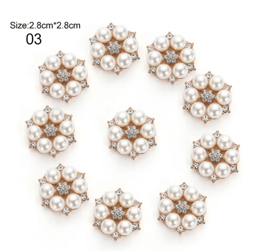 Flower Rhinestone Pearl Buttons Set for Wedding & DIY Decorations