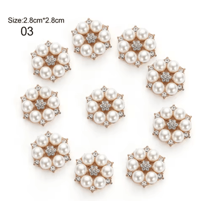Flower Rhinestone Pearl Buttons Set for Wedding & DIY Decorations