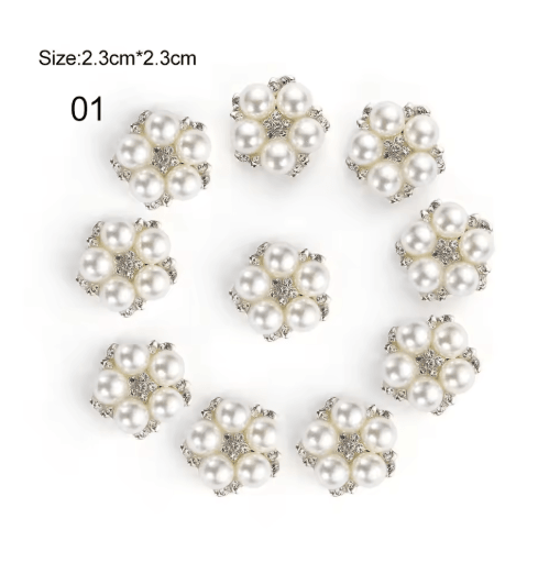 Flower Rhinestone Pearl Buttons Set for Wedding & DIY Decorations