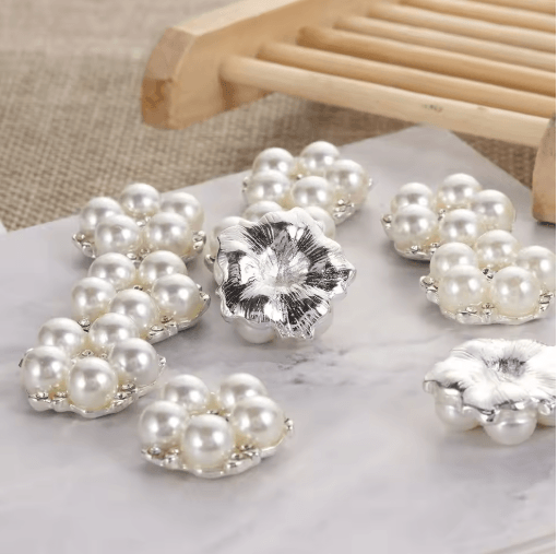 Flower Rhinestone Pearl Buttons Set for Wedding & DIY Decorations