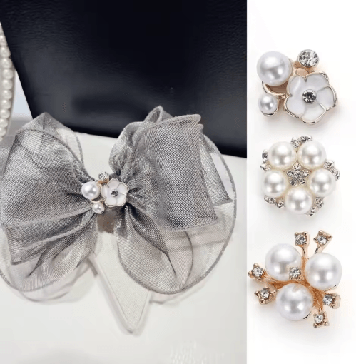 Flower Rhinestone Pearl Buttons Set for Wedding & DIY Decorations