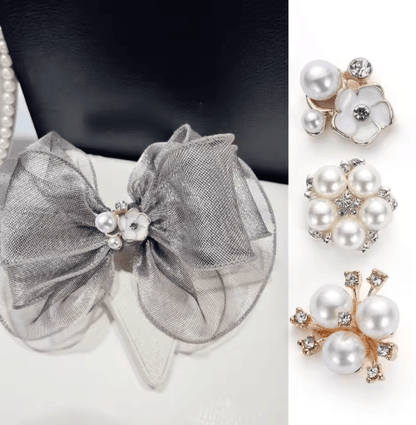 Flower Rhinestone Pearl Buttons Set for Wedding & DIY Decorations