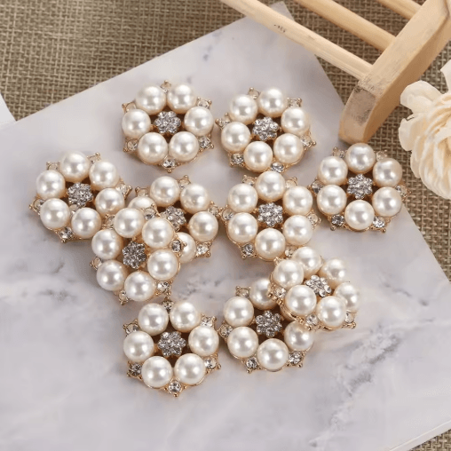 Flower Rhinestone Pearl Buttons Set for Wedding & DIY Decorations