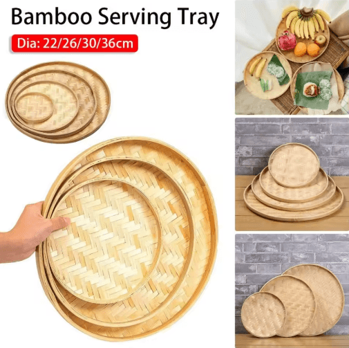 Handwoven Bamboo Basket Tray for Fruit Bread & Home Decoration