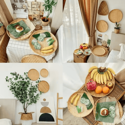 Handwoven Bamboo Basket Tray for Fruit Bread & Home Decoration