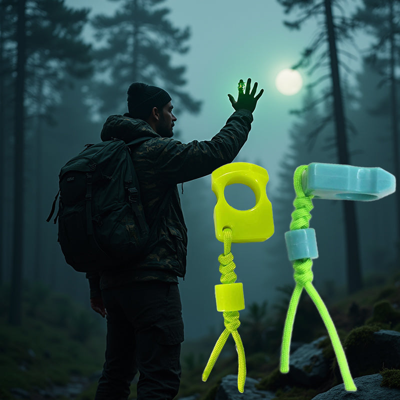 Glow Ring Keychain Outdoor Survival Pendant with Paracord Bag Charm