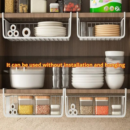 Under-Cabinet Management System – High-Load Iron Mesh Suspension Basket for Kitchen & Wardrobe