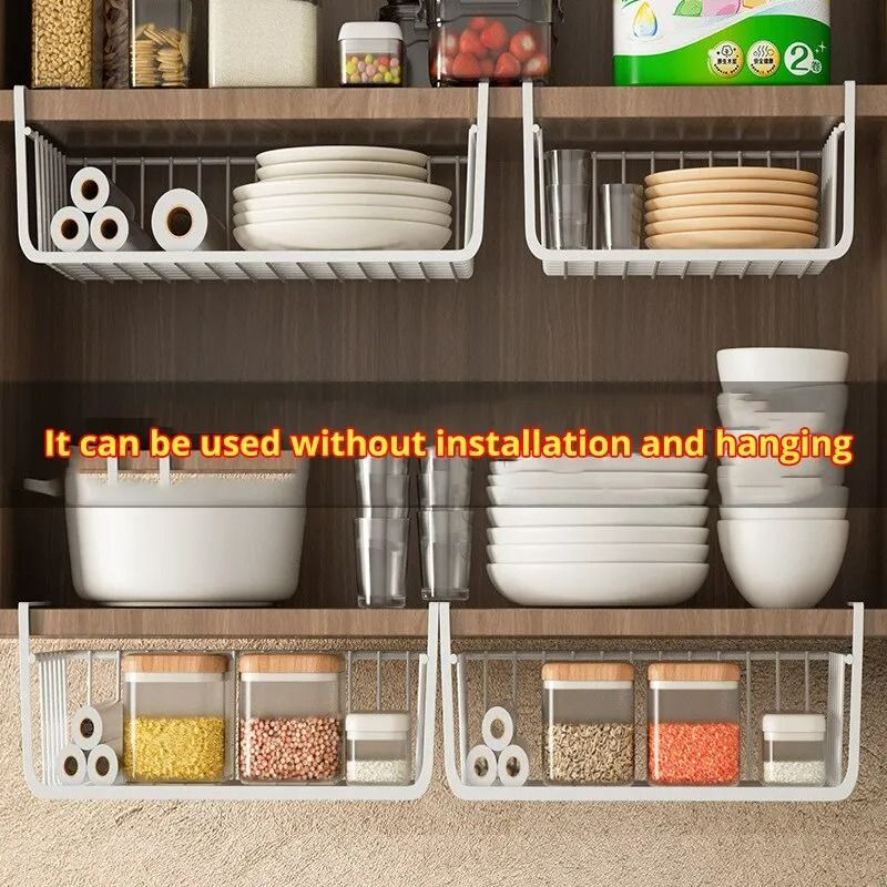 Under-Cabinet Management System – High-Load Iron Mesh Suspension Basket for Kitchen & Wardrobe