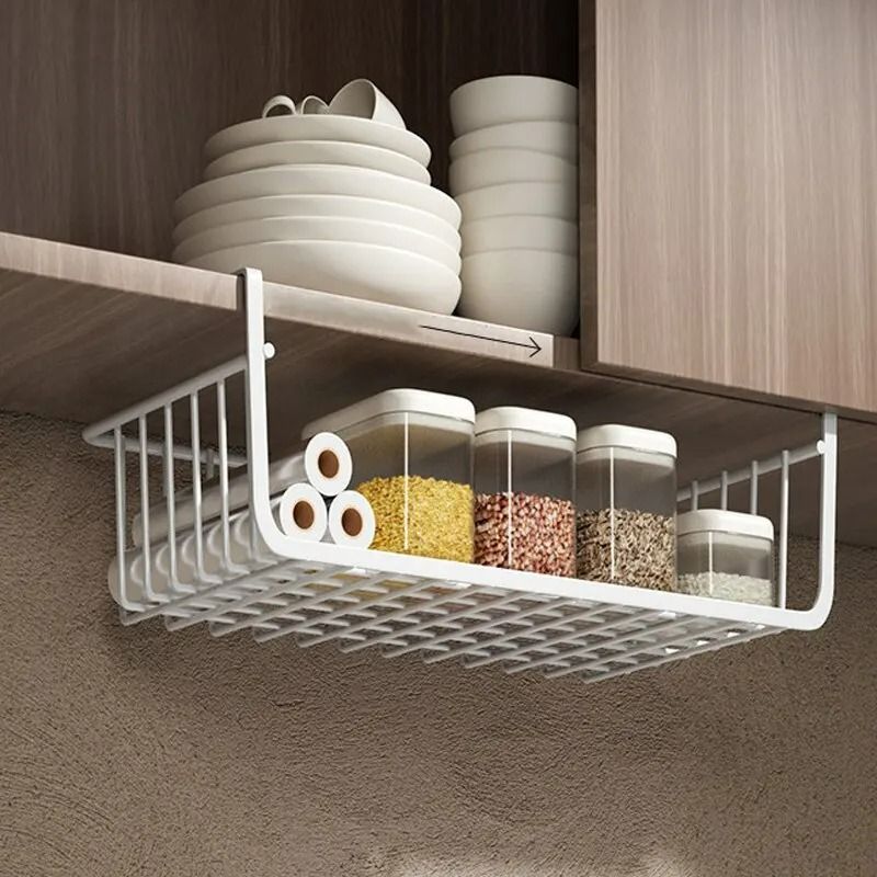 Under-Cabinet Management System – High-Load Iron Mesh Suspension Basket for Kitchen & Wardrobe
