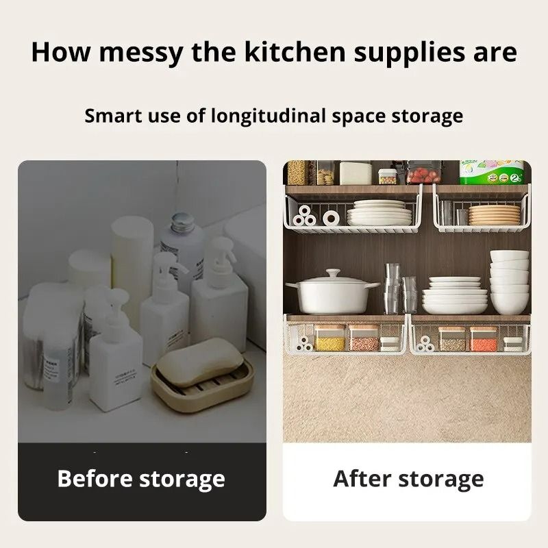 Under-Cabinet Management System – High-Load Iron Mesh Suspension Basket for Kitchen & Wardrobe