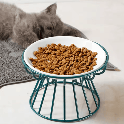 Whisker-Friendly Elevated Ceramic Cat Bowl with Anti-Tip Stand