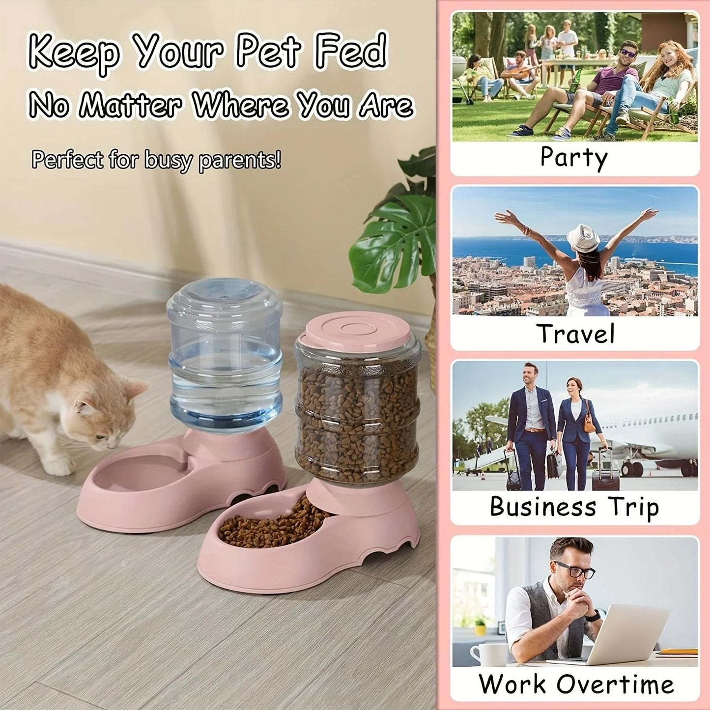 3.8L Automatic Gravity Pet Feeder & Water Dispenser for Small & Medium Pets