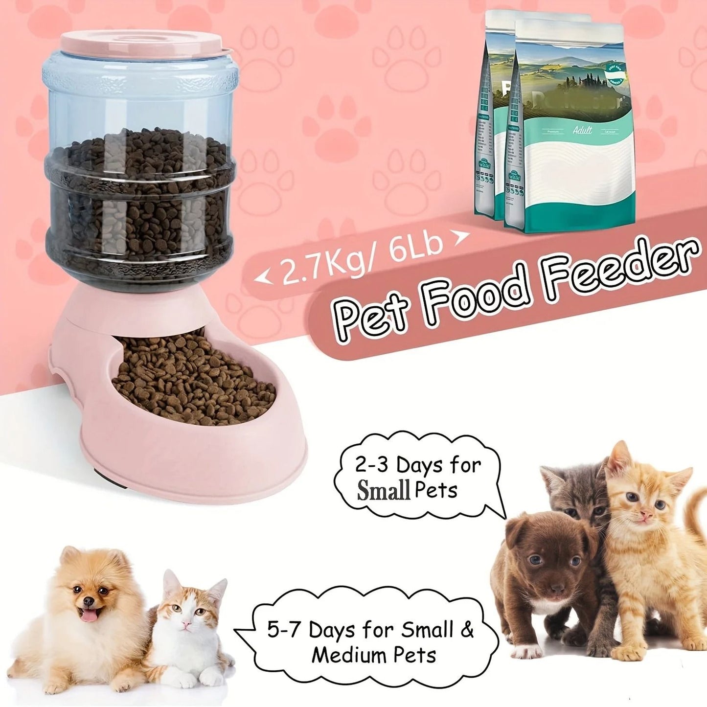 3.8L Automatic Gravity Pet Feeder & Water Dispenser for Small & Medium Pets