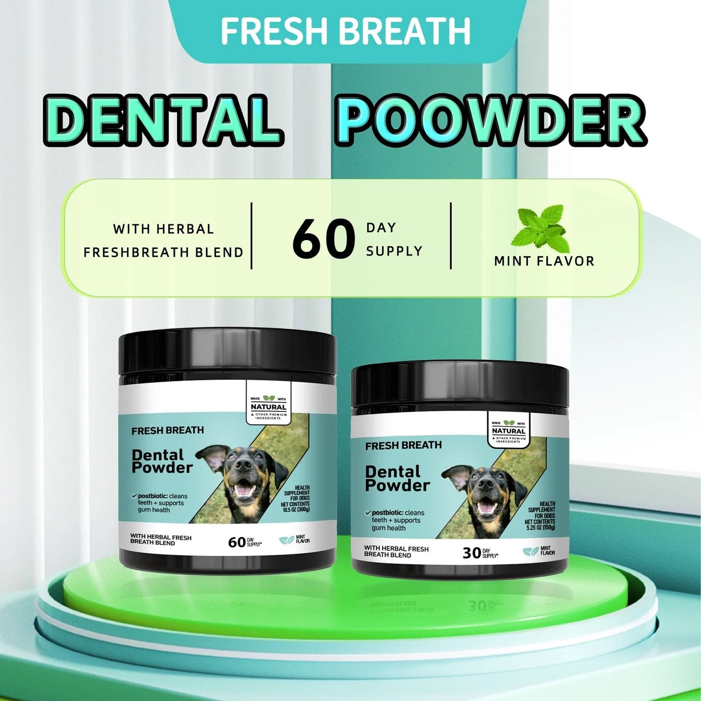 Mint Herbal Pet Teeth Cleaning Powder for Dogs & Cats