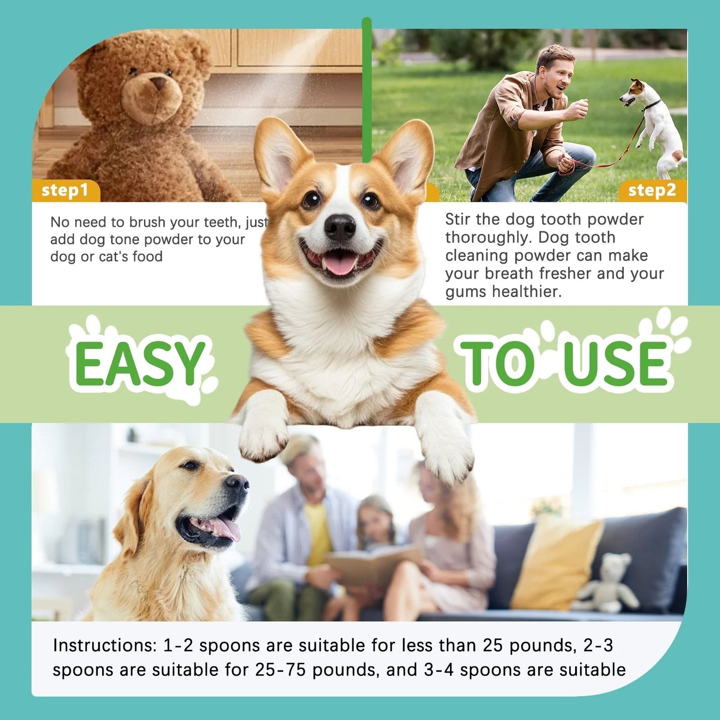 Mint Herbal Pet Teeth Cleaning Powder for Dogs & Cats