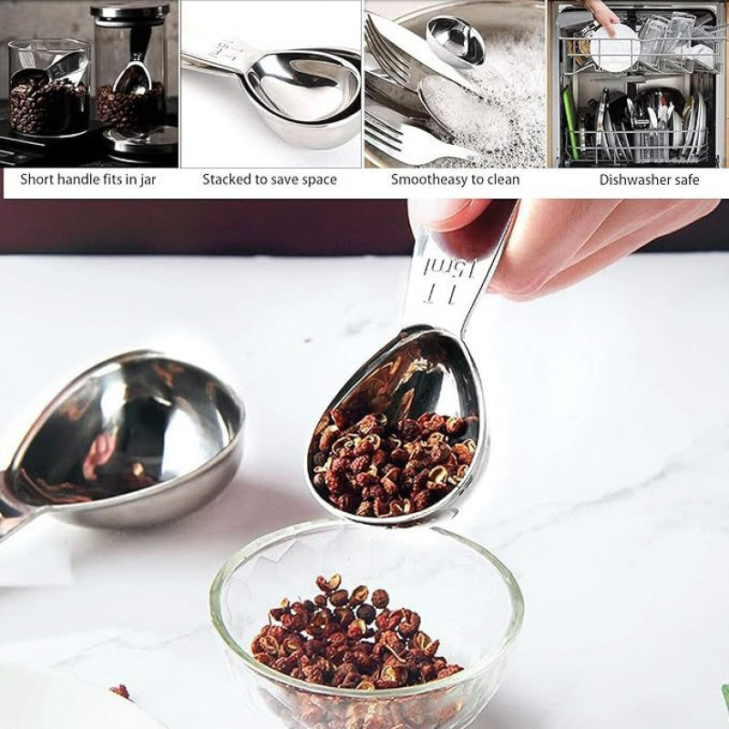 Stainless Steel Coffee Spoon Short Handle Graduated Measuring Scoop