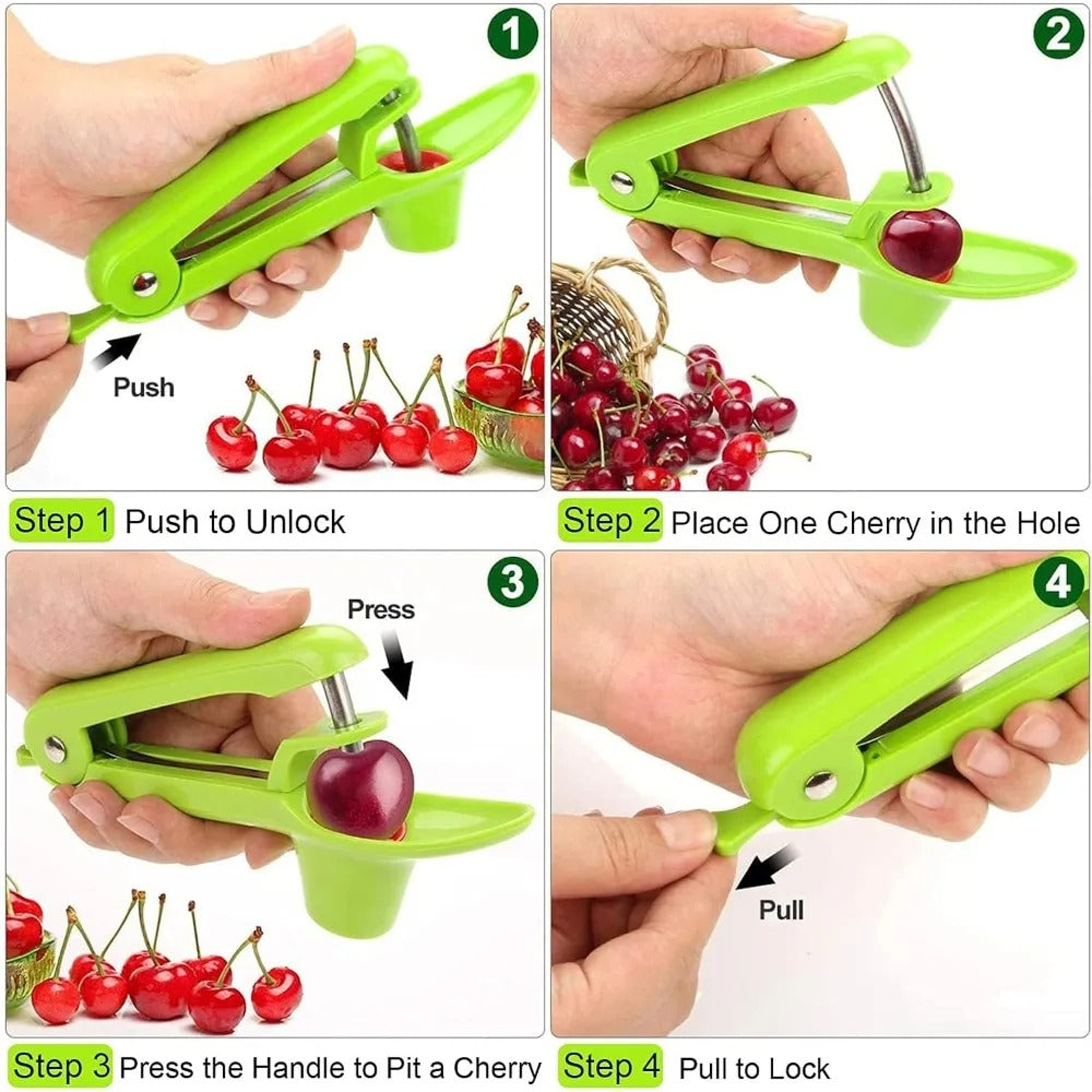 Heavy Duty Cherry Pitter Tool & Seed Remover with Space Saving Lock Design