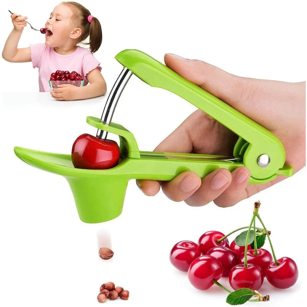 Heavy Duty Cherry Pitter Tool & Seed Remover with Space Saving Lock Design