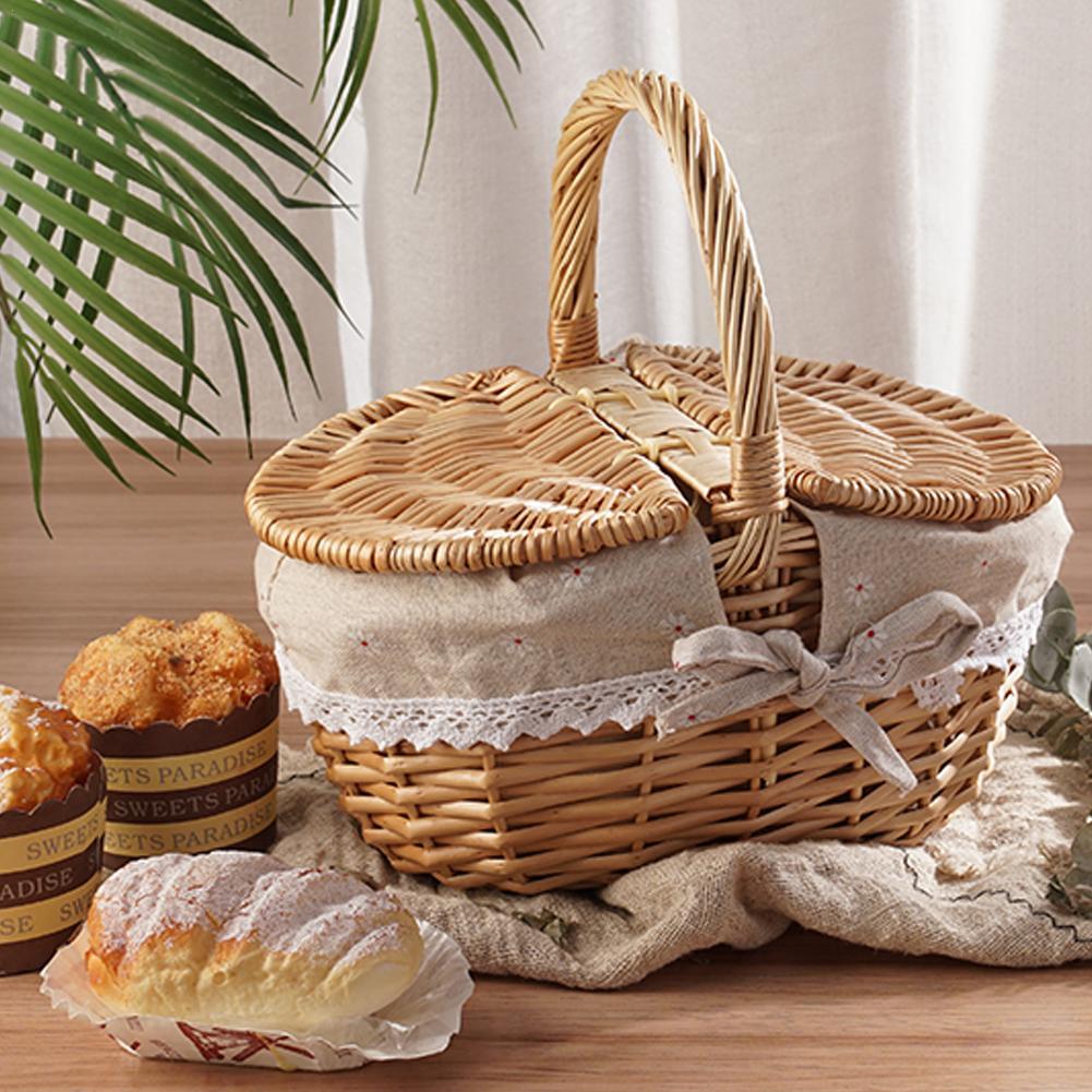 Handcrafted Willow Wicker Picnic Basket with Handle