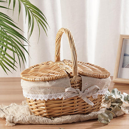 Handcrafted Willow Wicker Picnic Basket with Handle