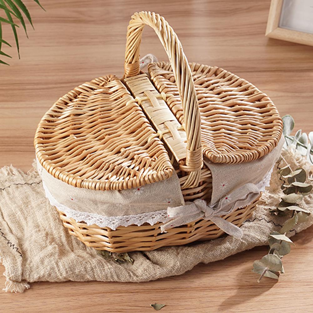 Handcrafted Willow Wicker Picnic Basket with Handle