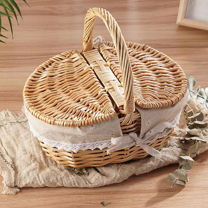 Handcrafted Willow Wicker Picnic Basket with Handle