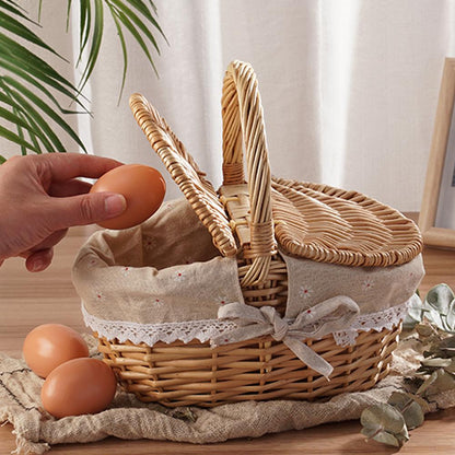 Handcrafted Willow Wicker Picnic Basket with Handle