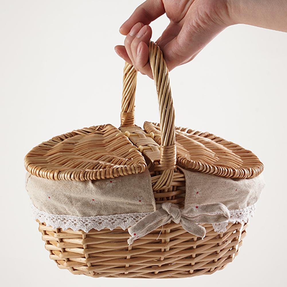 Handcrafted Willow Wicker Picnic Basket with Handle