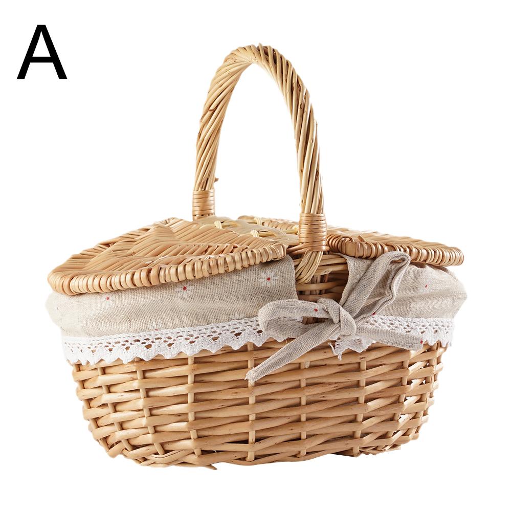 Handcrafted Willow Wicker Picnic Basket with Handle