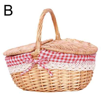 Handcrafted Willow Wicker Picnic Basket with Handle