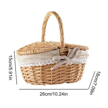 Handcrafted Willow Wicker Picnic Basket with Handle