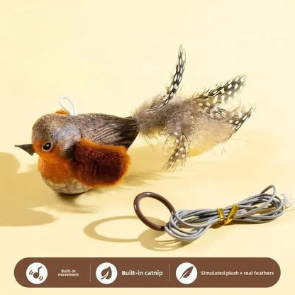 Interactive Bird Cat Teaser Toy with Catnip Sounding Wall Hanging Chasing Toy for Indoor Cats